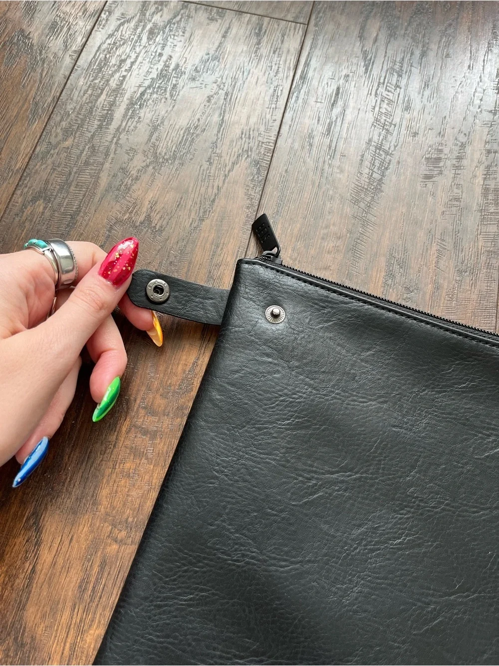 Beis Faux Leather Zip Top Cosmetic Pouch Bag Black 12x9
